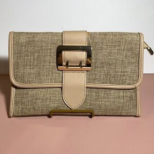 Nude Woven Fabric Clutch with removable Chain‎